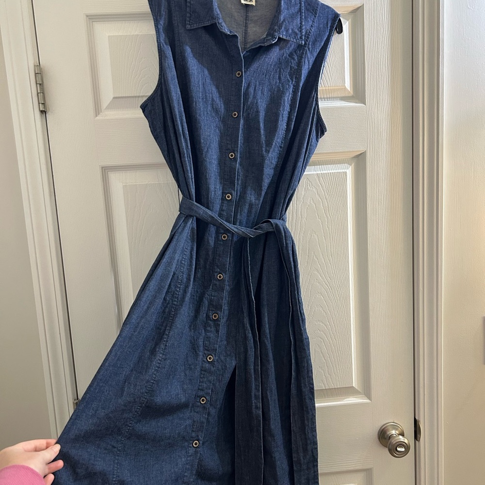 Anne Klein cotton Denim Sleeveless Belted Dress
